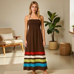 Gap Womens Brown Colorblock Maxi Sundress Small Boho Beach Festival Y2K Vacation